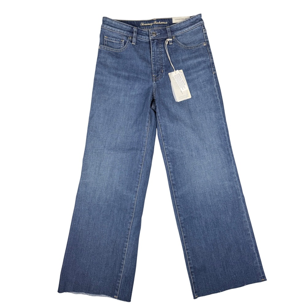 Tommy Bahama Indigo Palms High Rise Wide Crop Raw Edge Jeans Tidal Wash 6 NEW